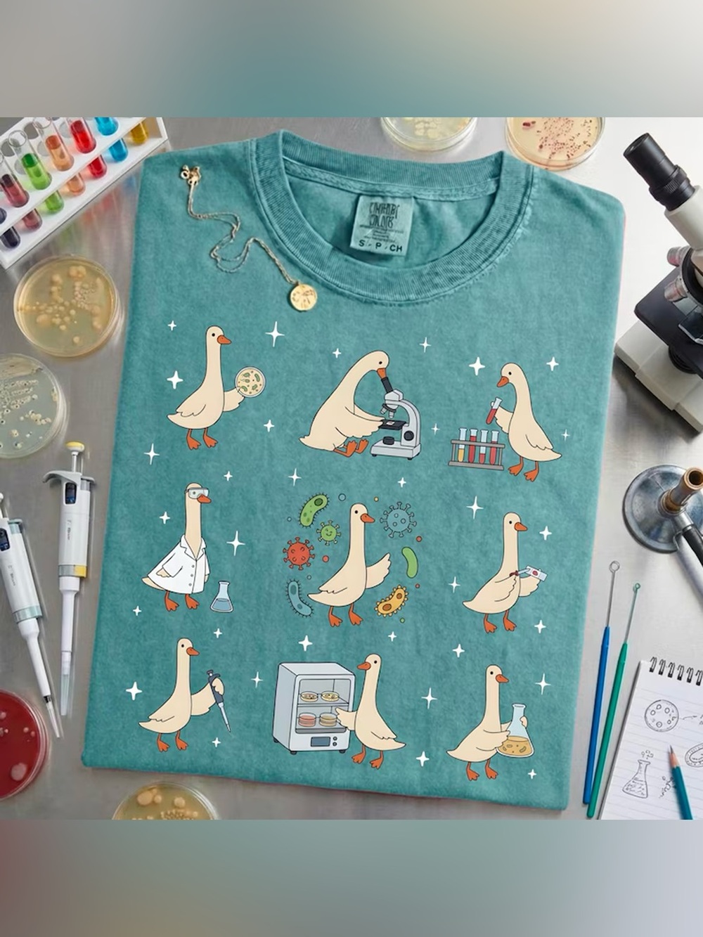 STEM Science Lab Tech Goose Teal Comfort Colors Graphic Tee Cute